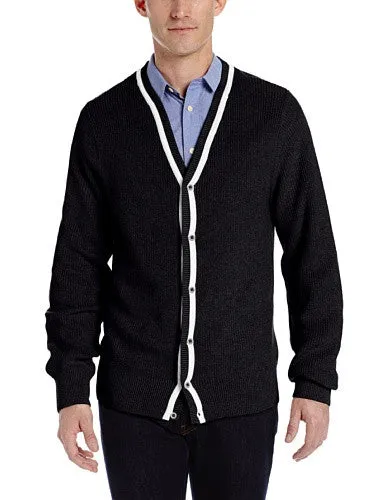 Alex Stevens Men's Ribbed Cardigan, Black Tie/White Accent, Large