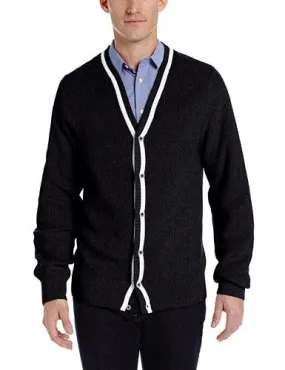 Alex Stevens Men's Ribbed Cardigan, Black Tie/White Accent, Large