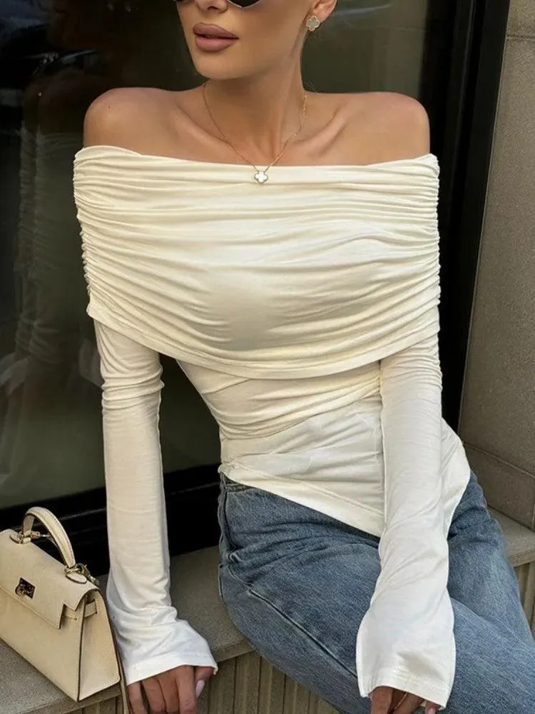 Asymmetric Ruched Off Shoulder Top