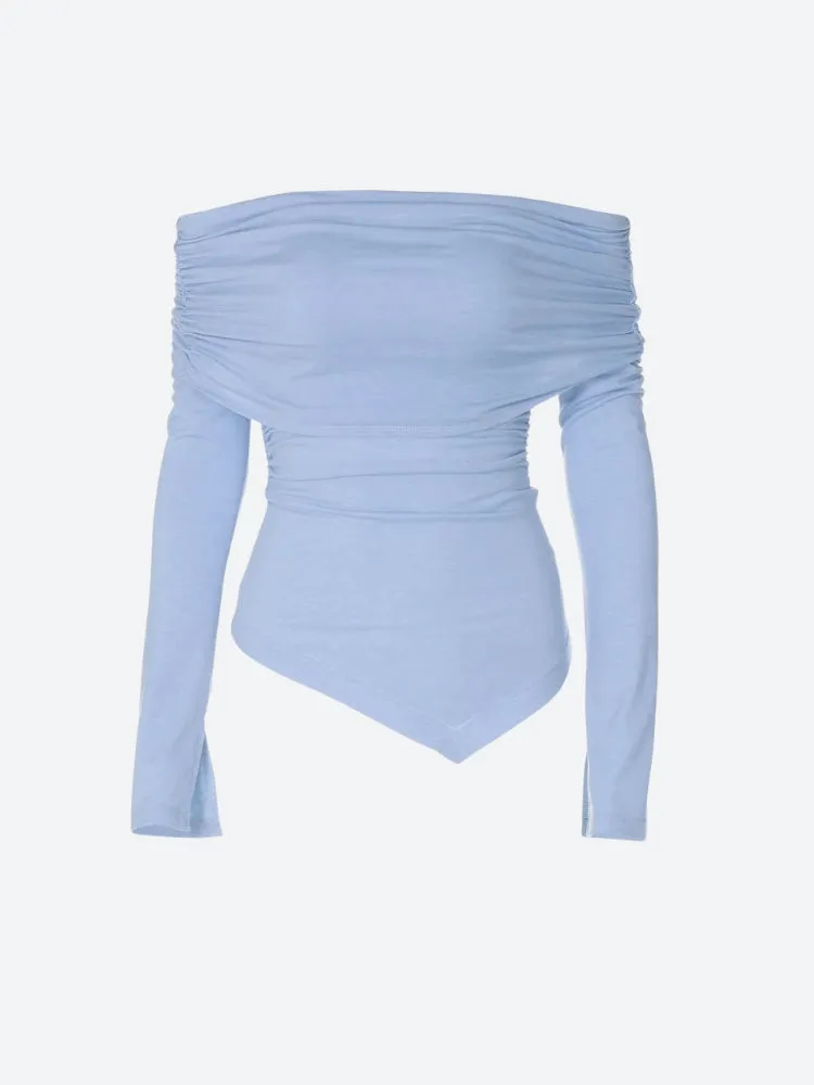 Asymmetric Ruched Off Shoulder Top