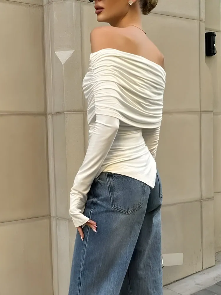 Asymmetric Ruched Off Shoulder Top