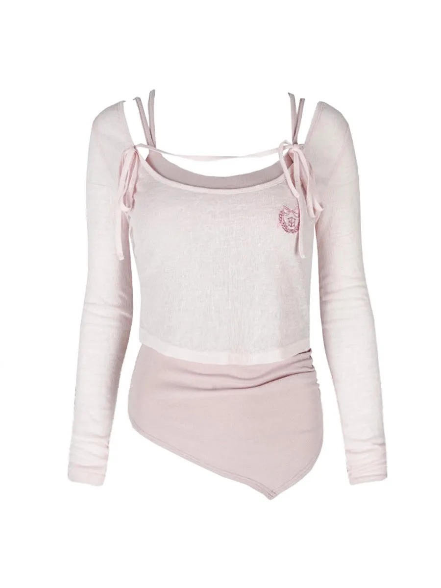 Balletcore Two-Piece Ribbed Crop Tops