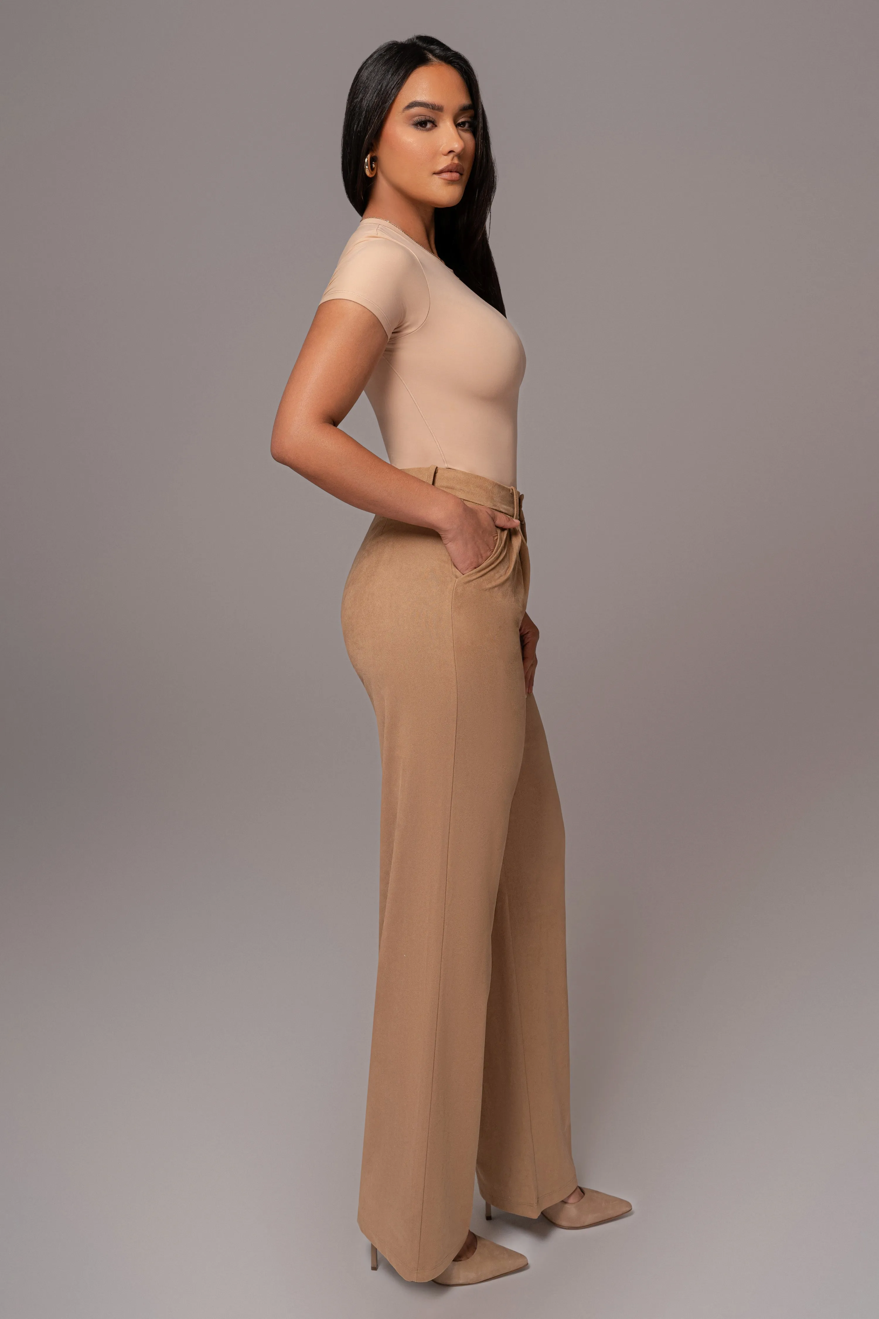 Beige Classic High Rise Trousers