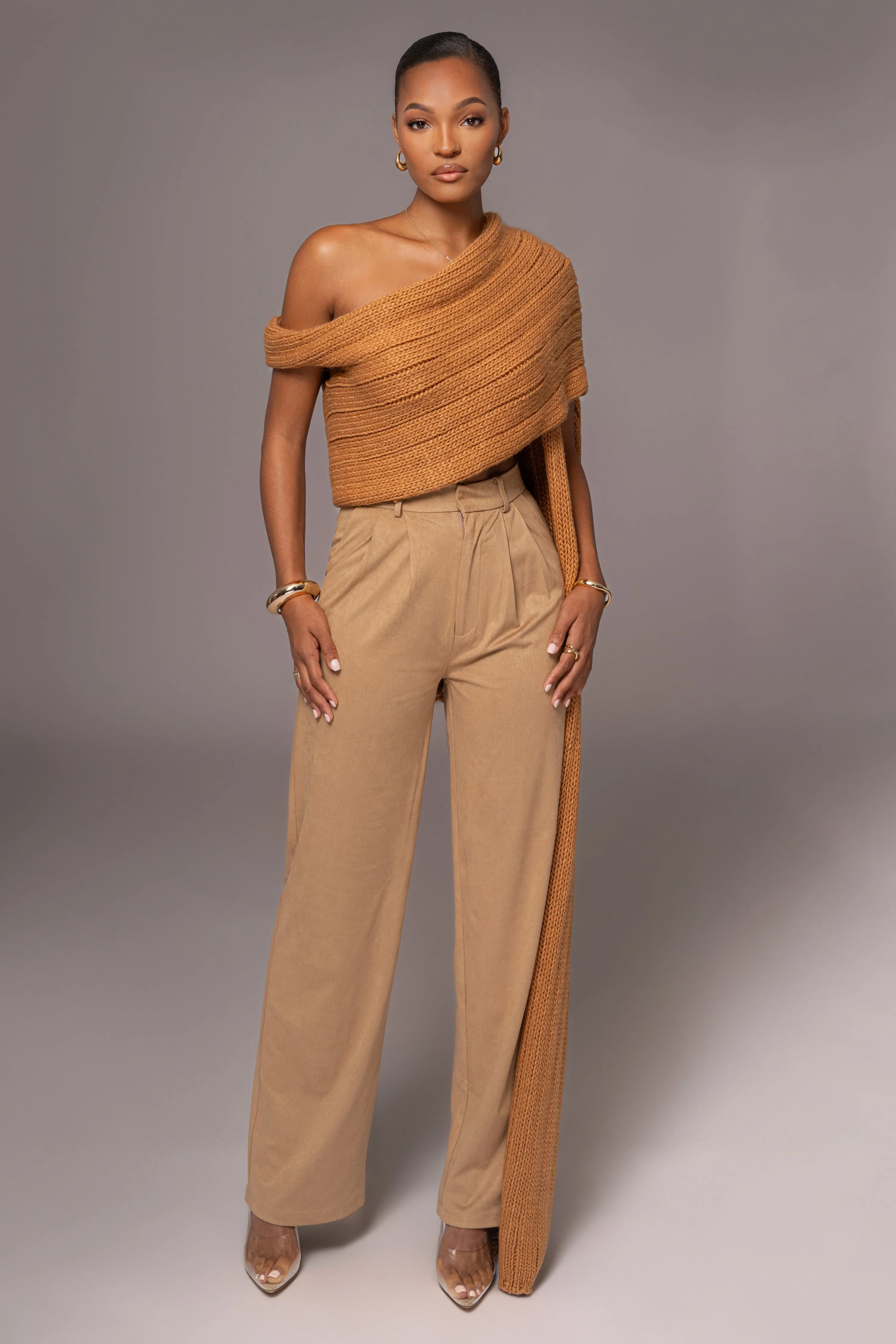 Beige Classic High Rise Trousers