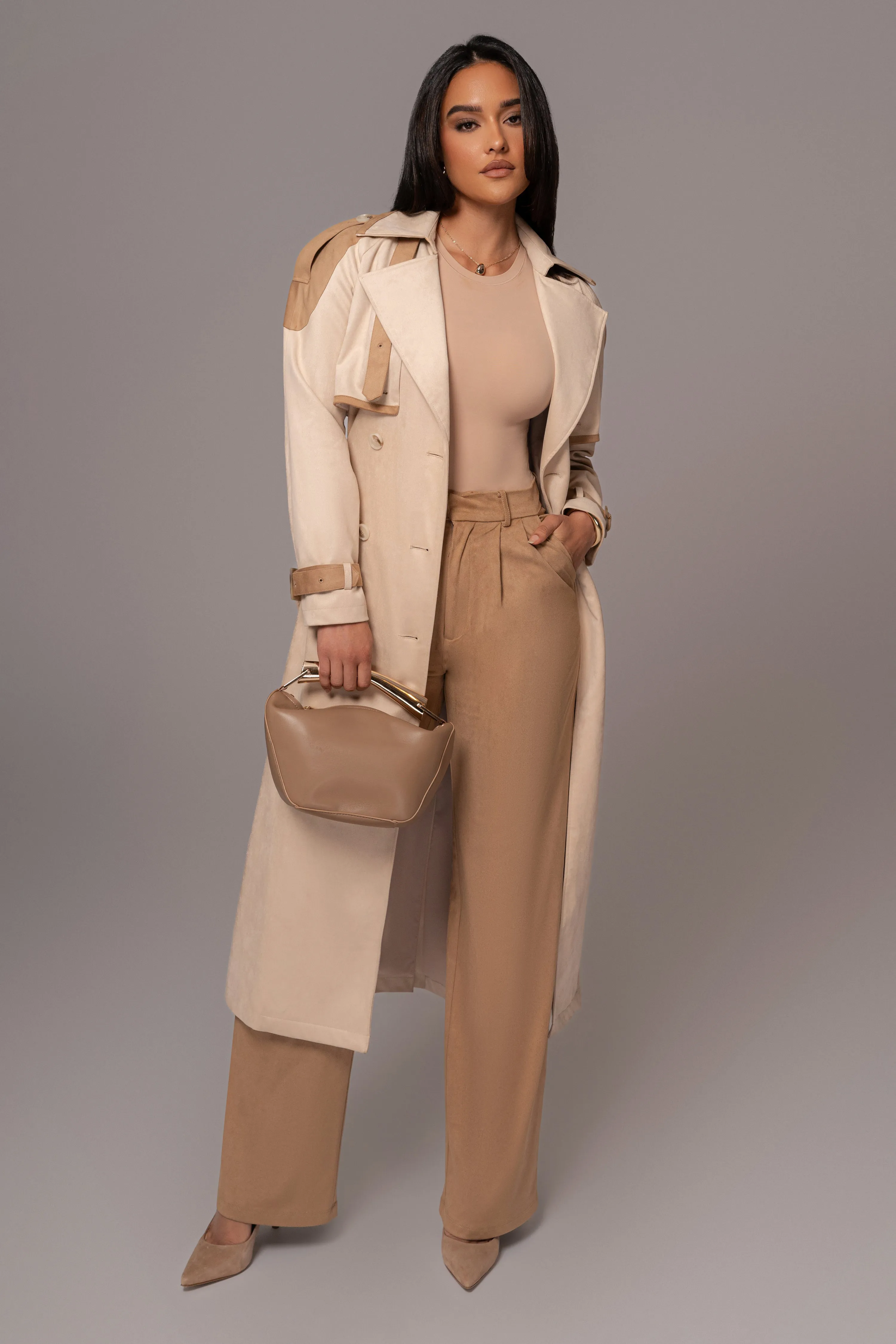 Beige Classic High Rise Trousers