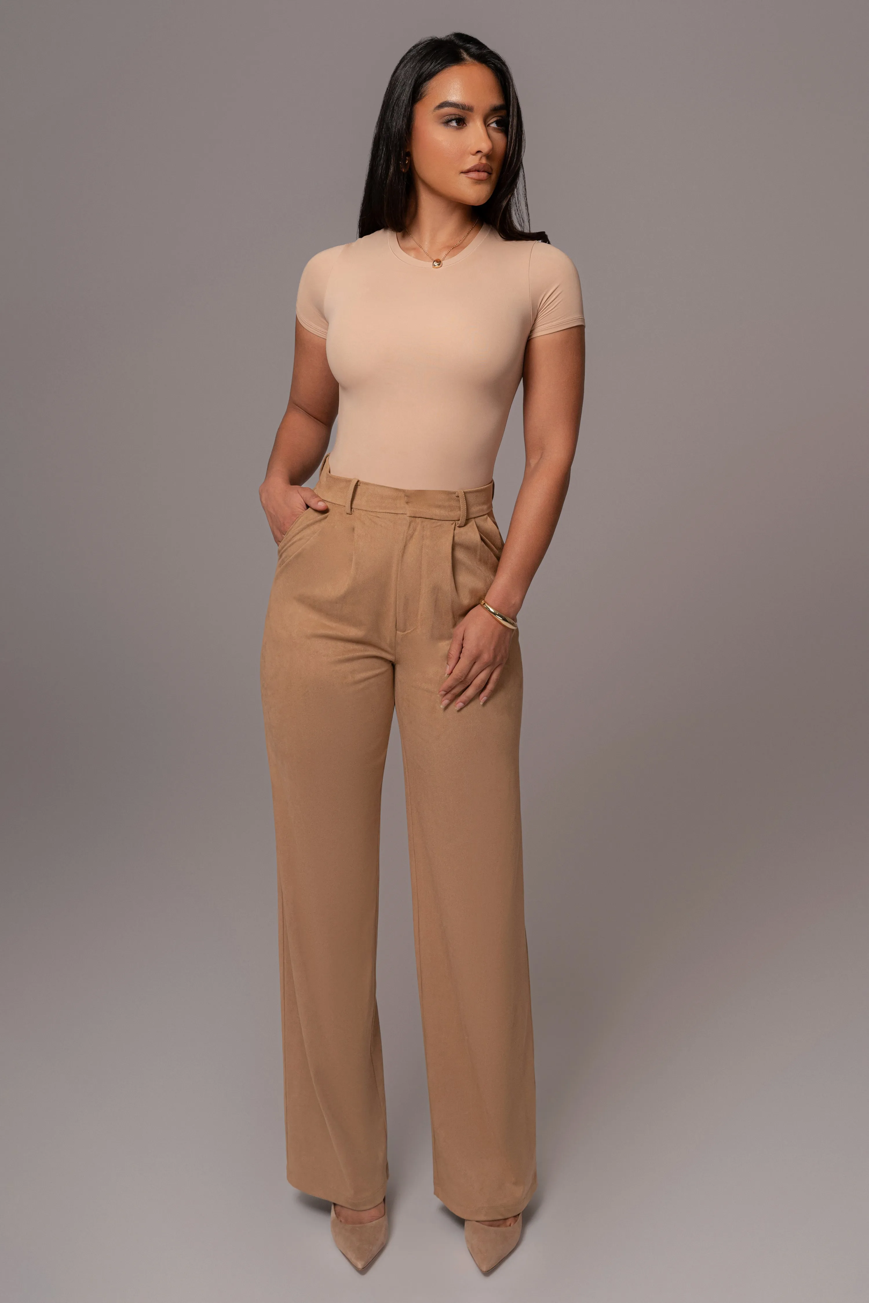 Beige Classic High Rise Trousers