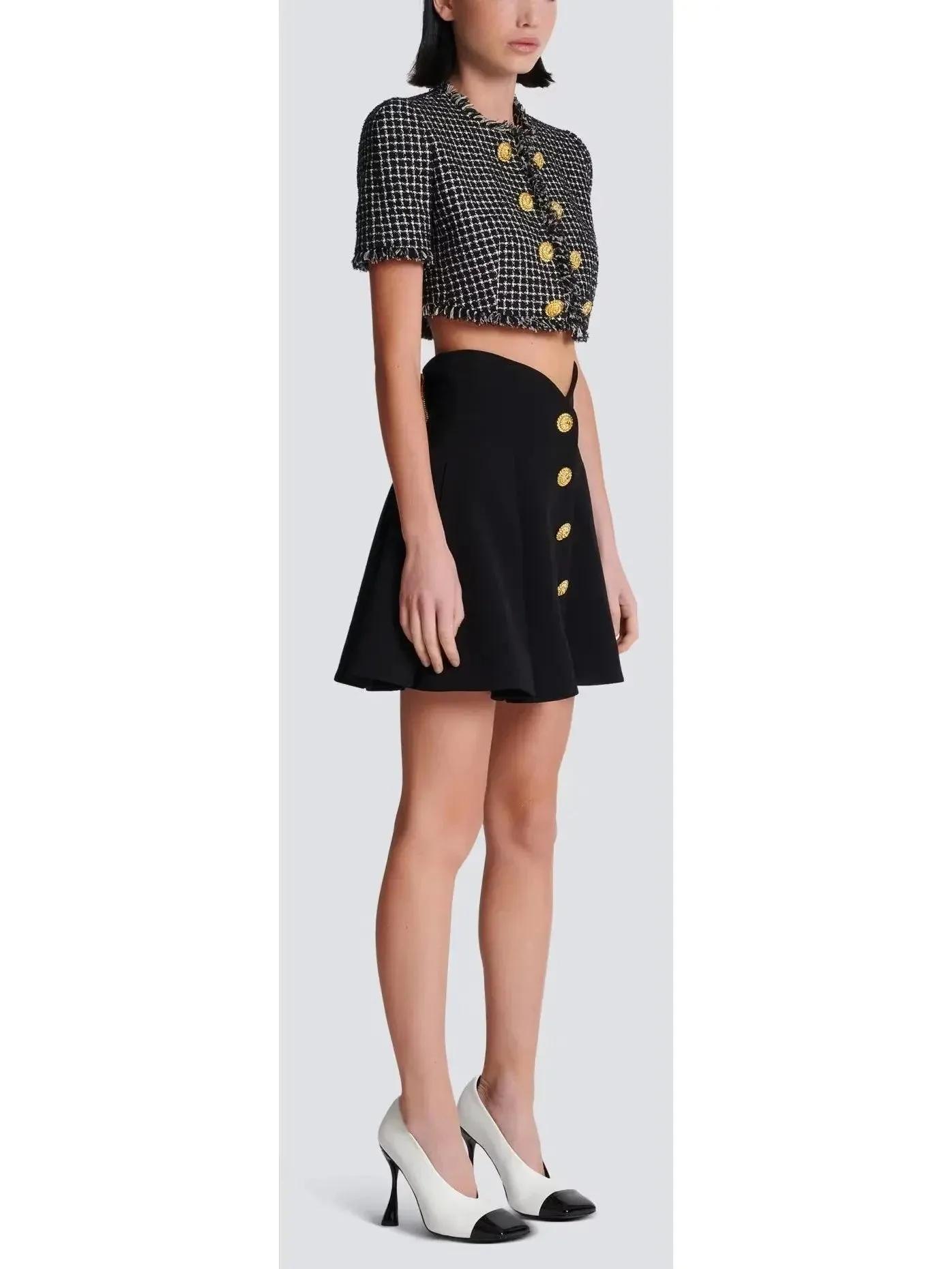 Black Pleated Crepe Tulip Skirt