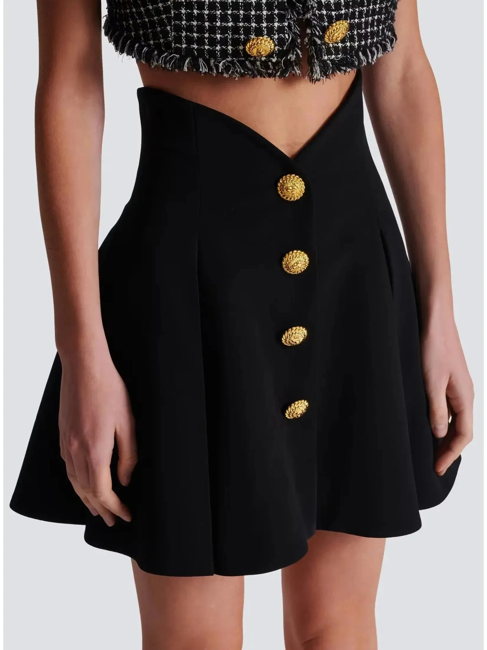 Black Pleated Crepe Tulip Skirt