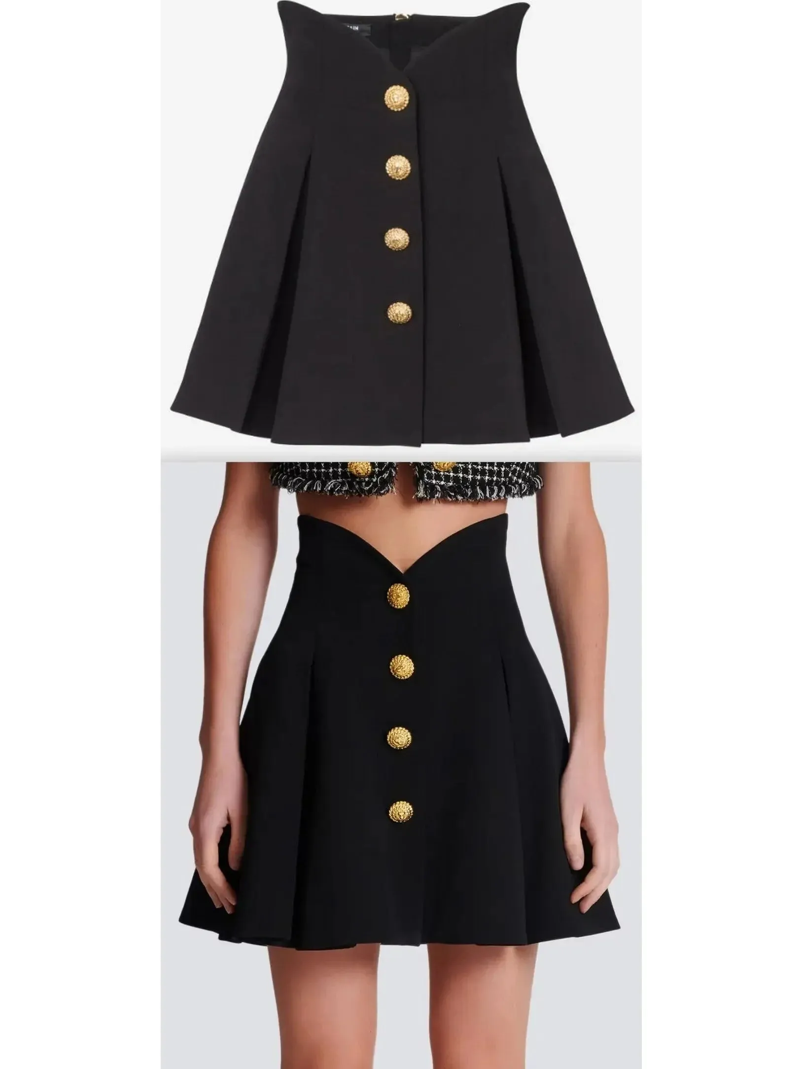 Black Pleated Crepe Tulip Skirt