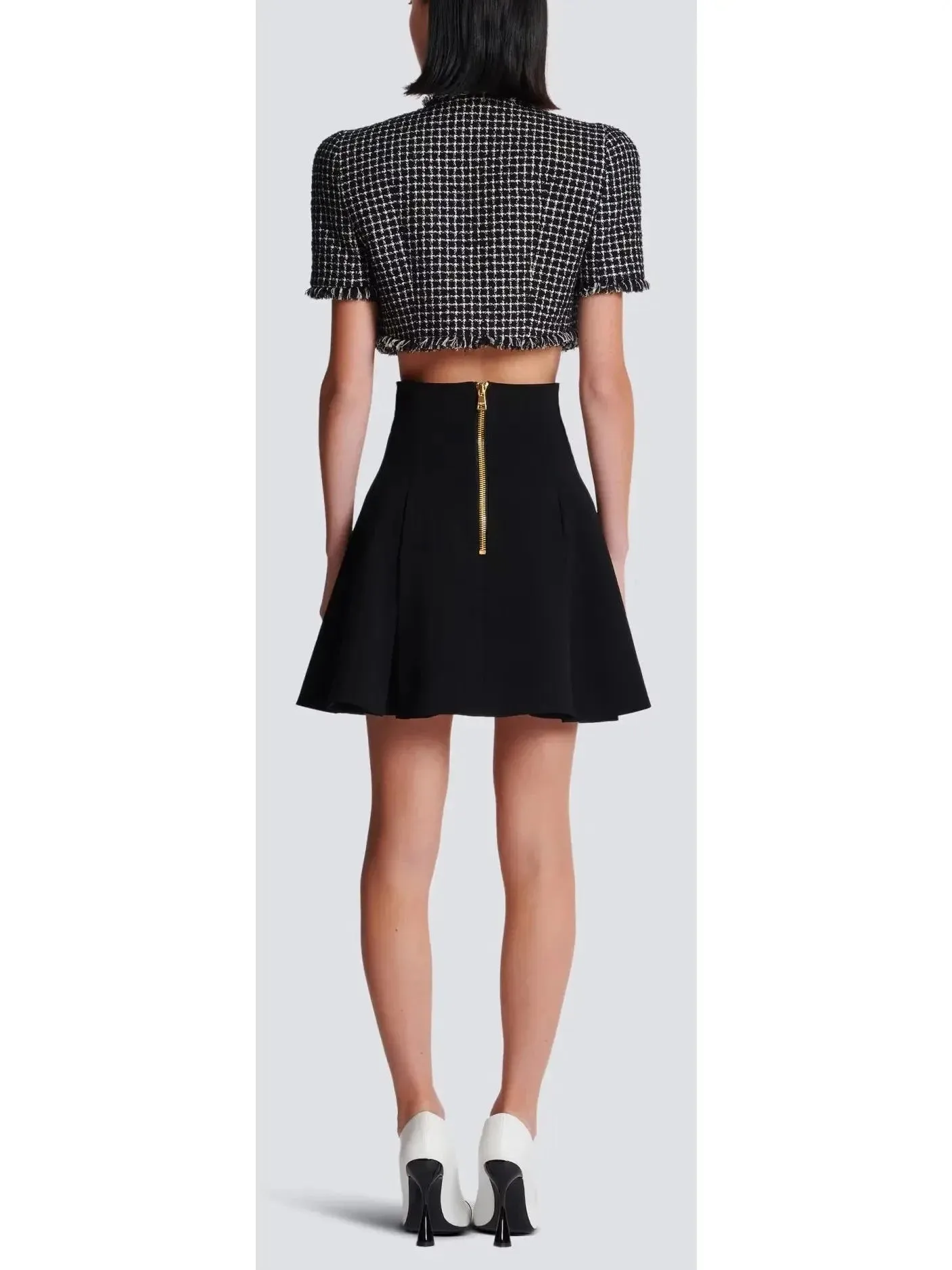 Black Pleated Crepe Tulip Skirt