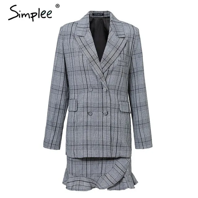 blazer suit Ruffles two piece set long sleeve button skirt suit Office ladies coat