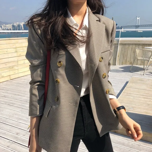 Blazer Women Spring-Autumn Vintage Tweed Suits Jackets