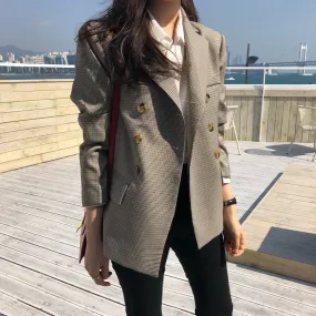 Blazer Women Spring-Autumn Vintage Tweed Suits Jackets