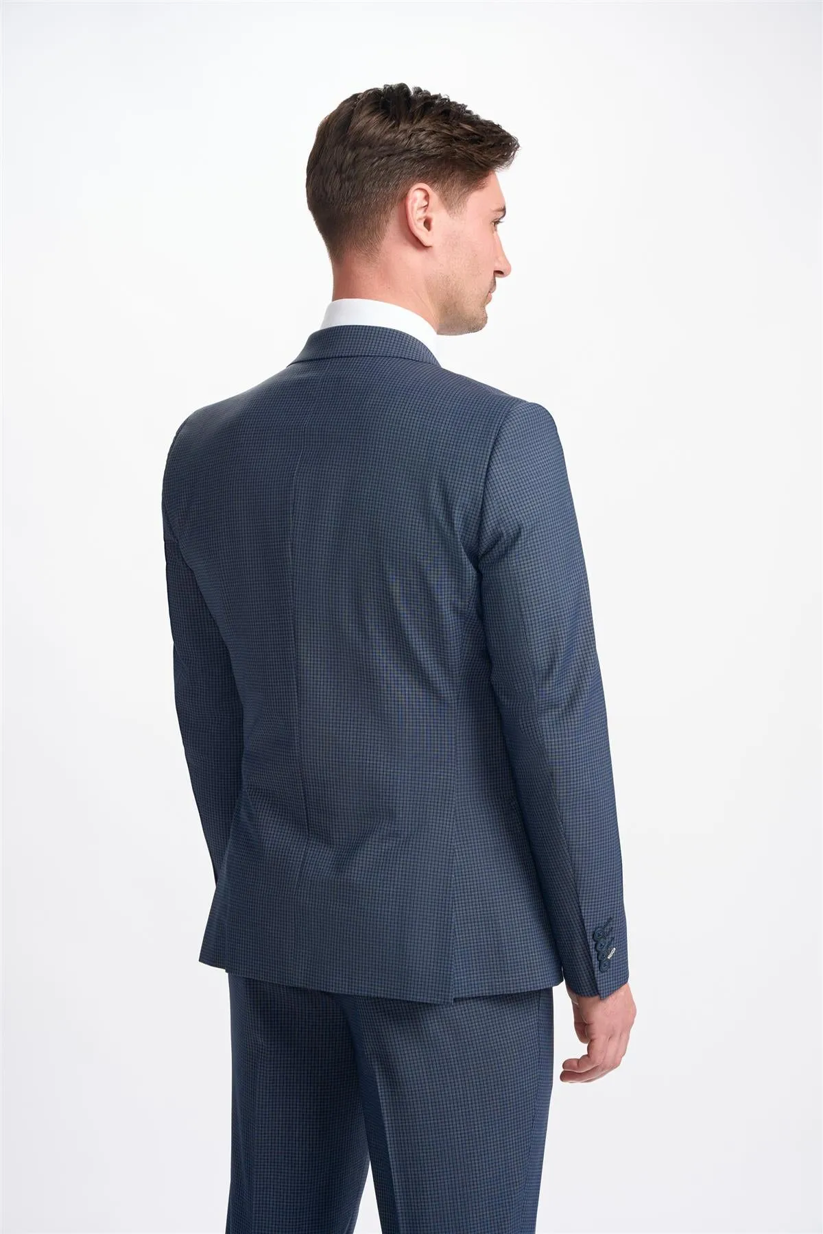 Bond Navy Check Double Breasted Blazer