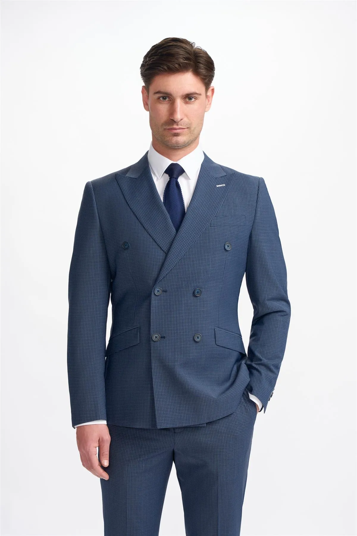 Bond Navy Check Double Breasted Blazer