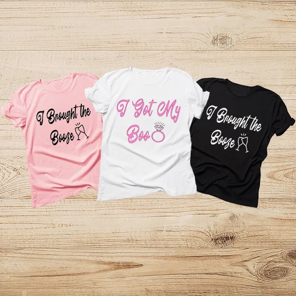 Boos and Booze Bridesmaids Bachelorette Party T-Shirts, Crewneck