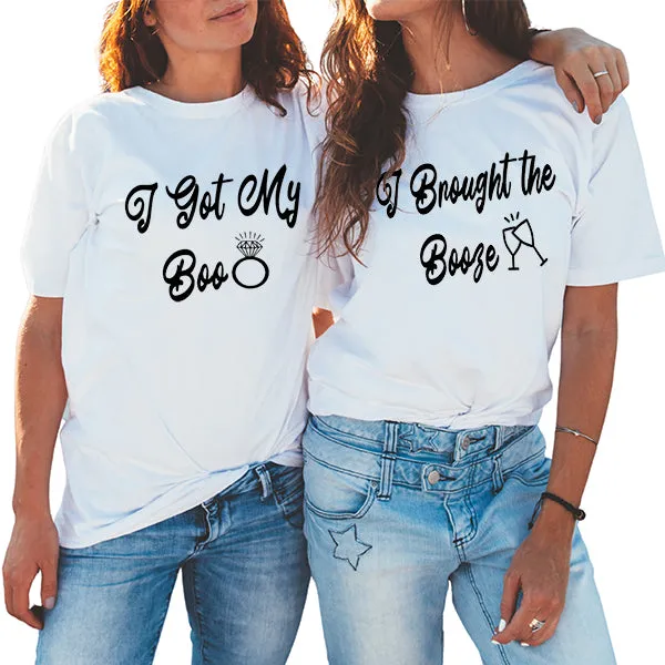 Boos and Booze Bridesmaids Bachelorette Party T-Shirts, Crewneck