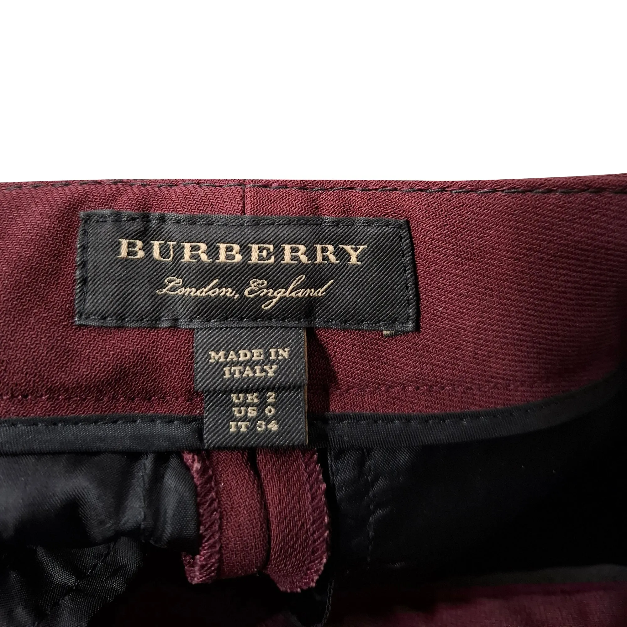 Burberry High-Rise Straight-Leg Trousers in Burgundy Wool