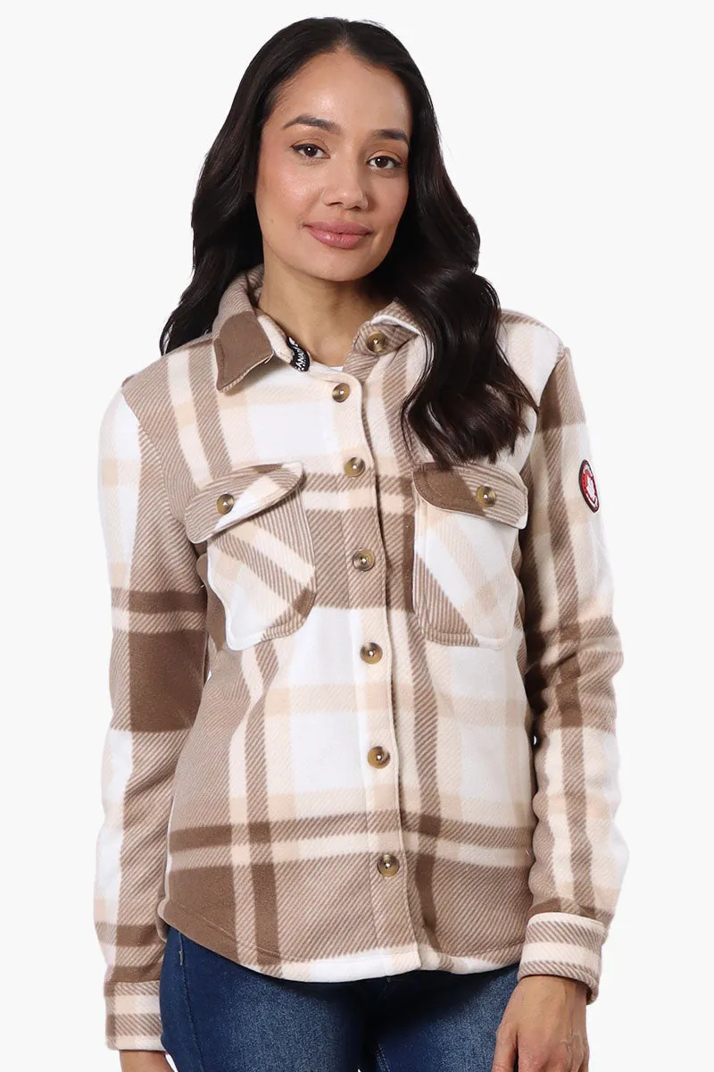 Canada Weather Gear Plaid Fleece Button Up Lightweight Jacket - Cream