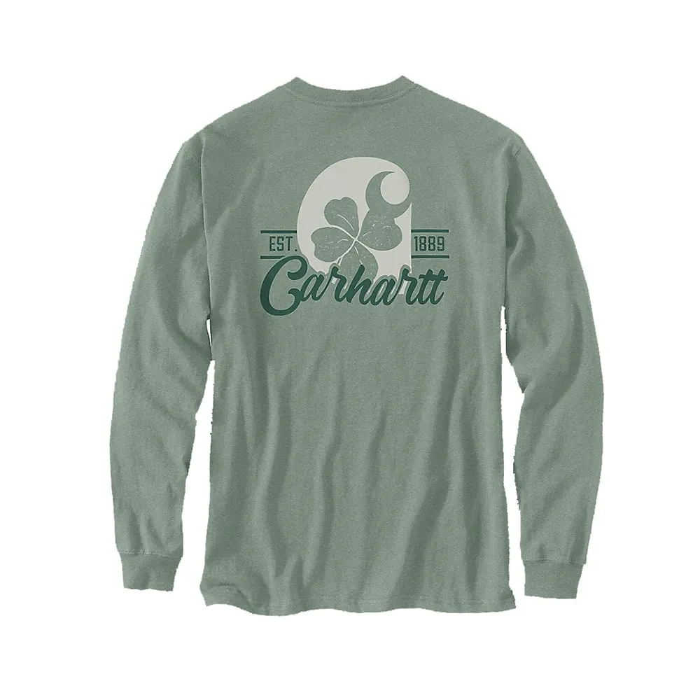 Carhartt 105705 Men's Loose Fit Heavyweight Long-Sleeve Shamrock Graphic T-Shir - X-Large - Jade Heather