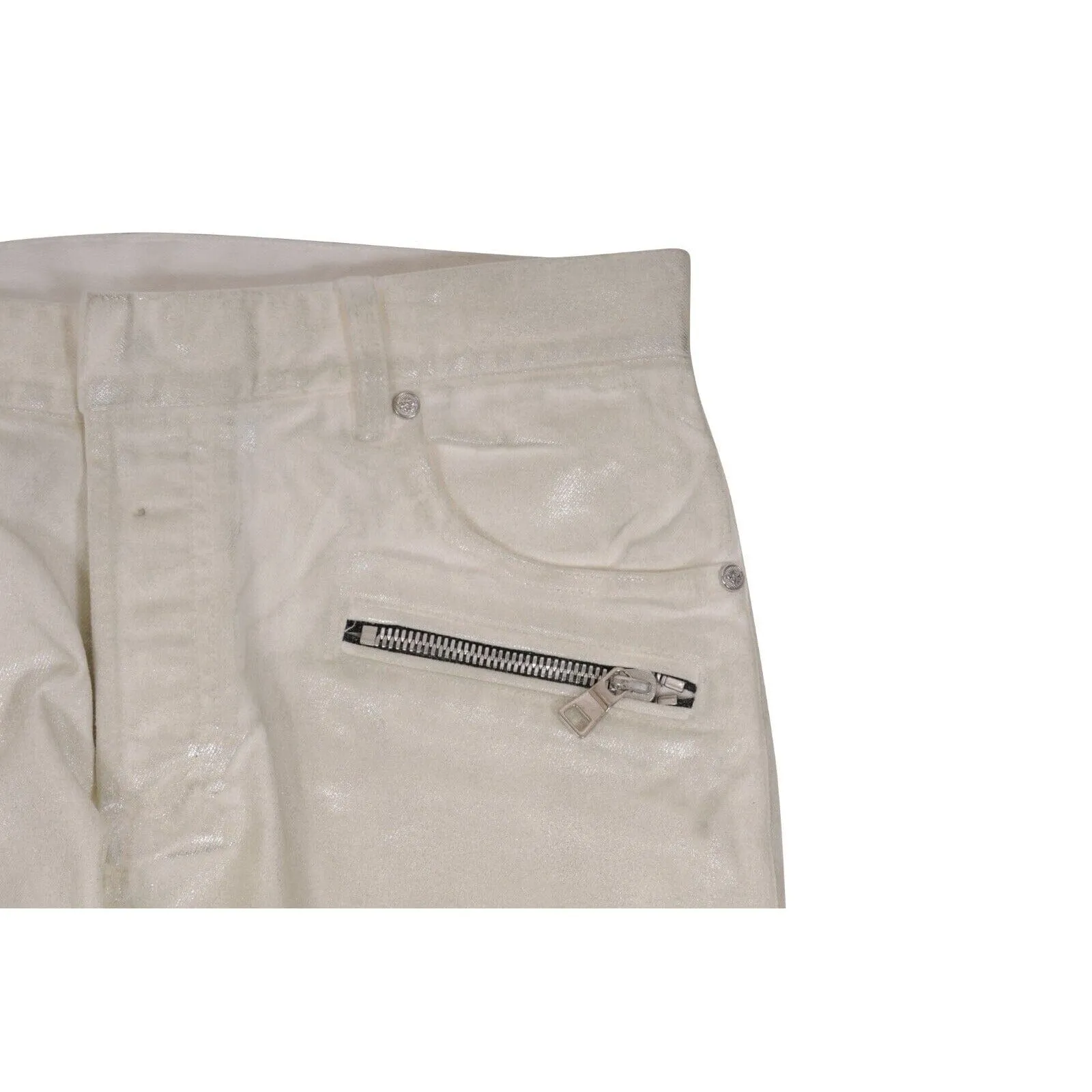 Classic Biker Jeans Slim White Waxed Ribbed Stretch Denim