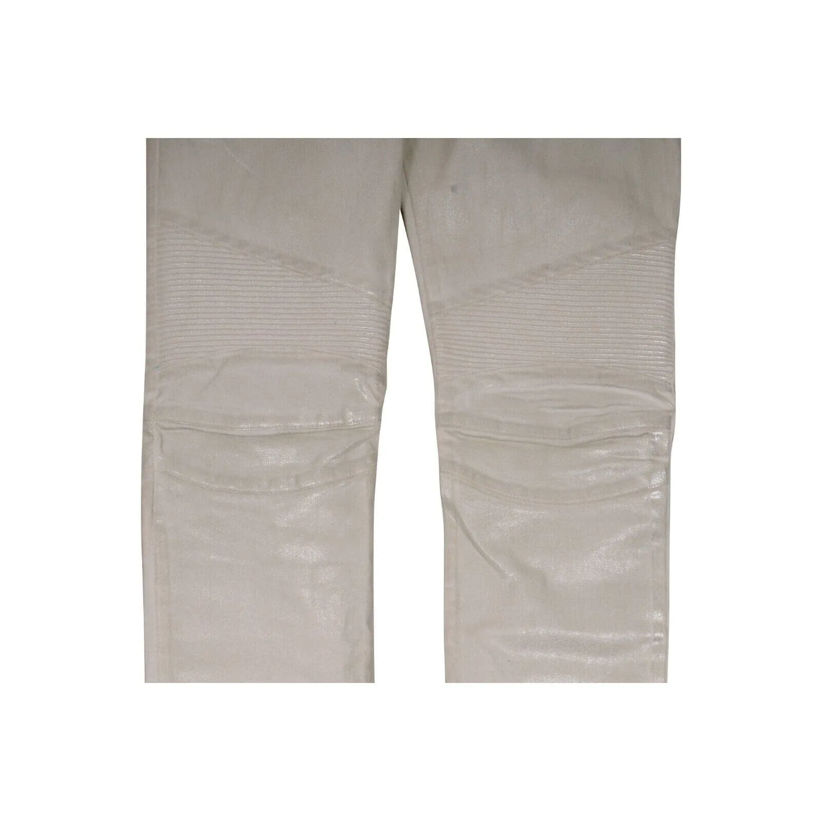 Classic Biker Jeans Slim White Waxed Ribbed Stretch Denim