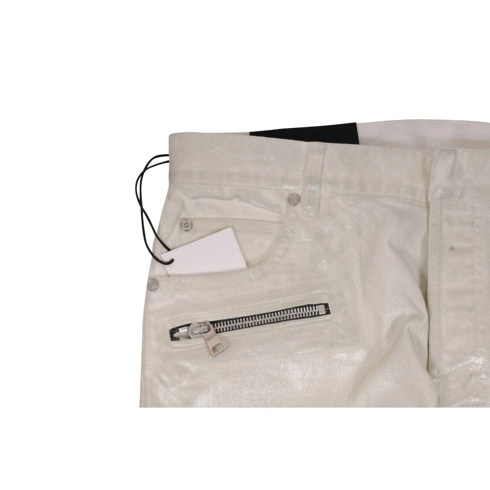 Classic Biker Jeans Slim White Waxed Ribbed Stretch Denim