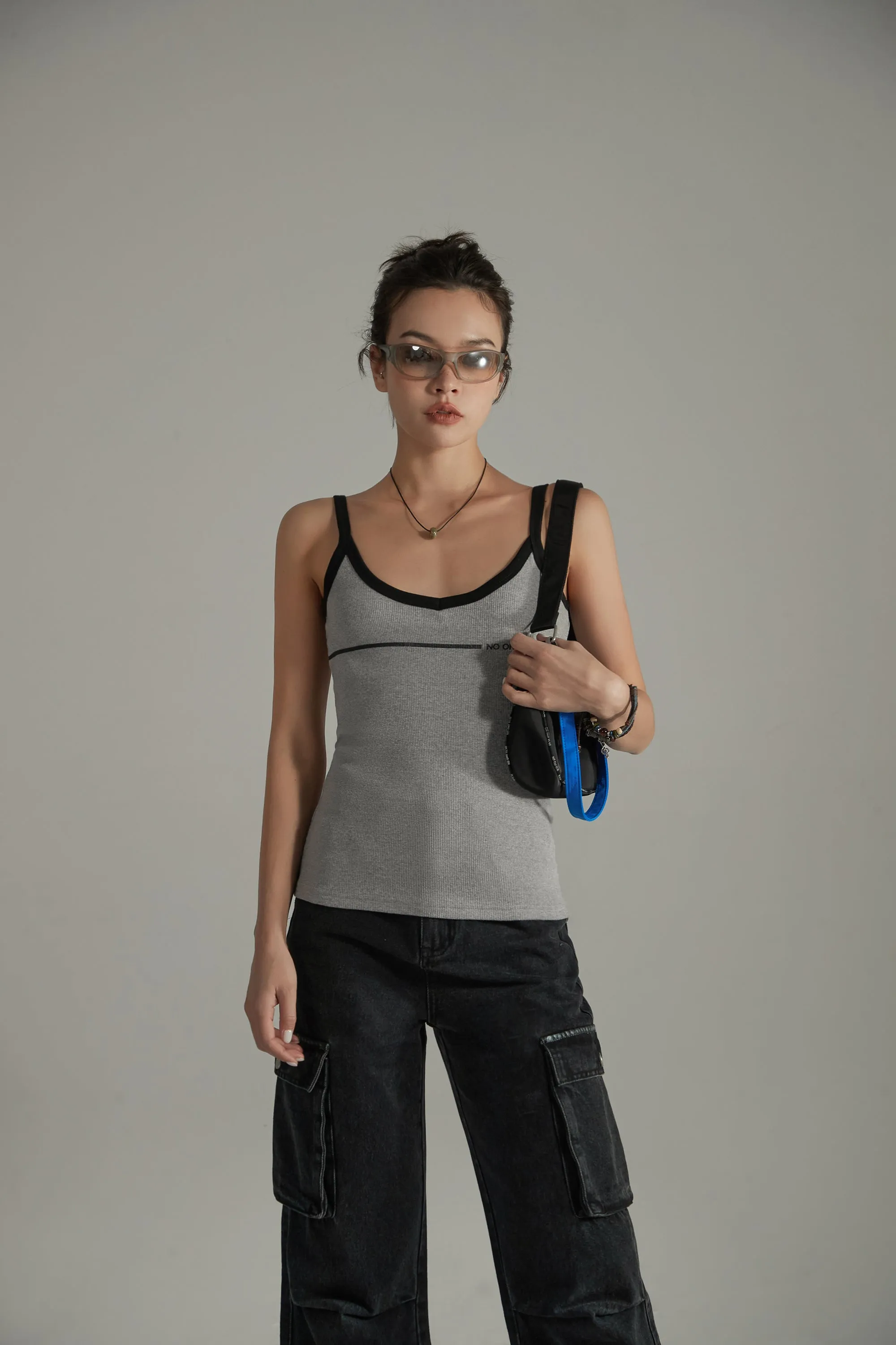 Color Lined Ribbed Sleeveless Tank Top