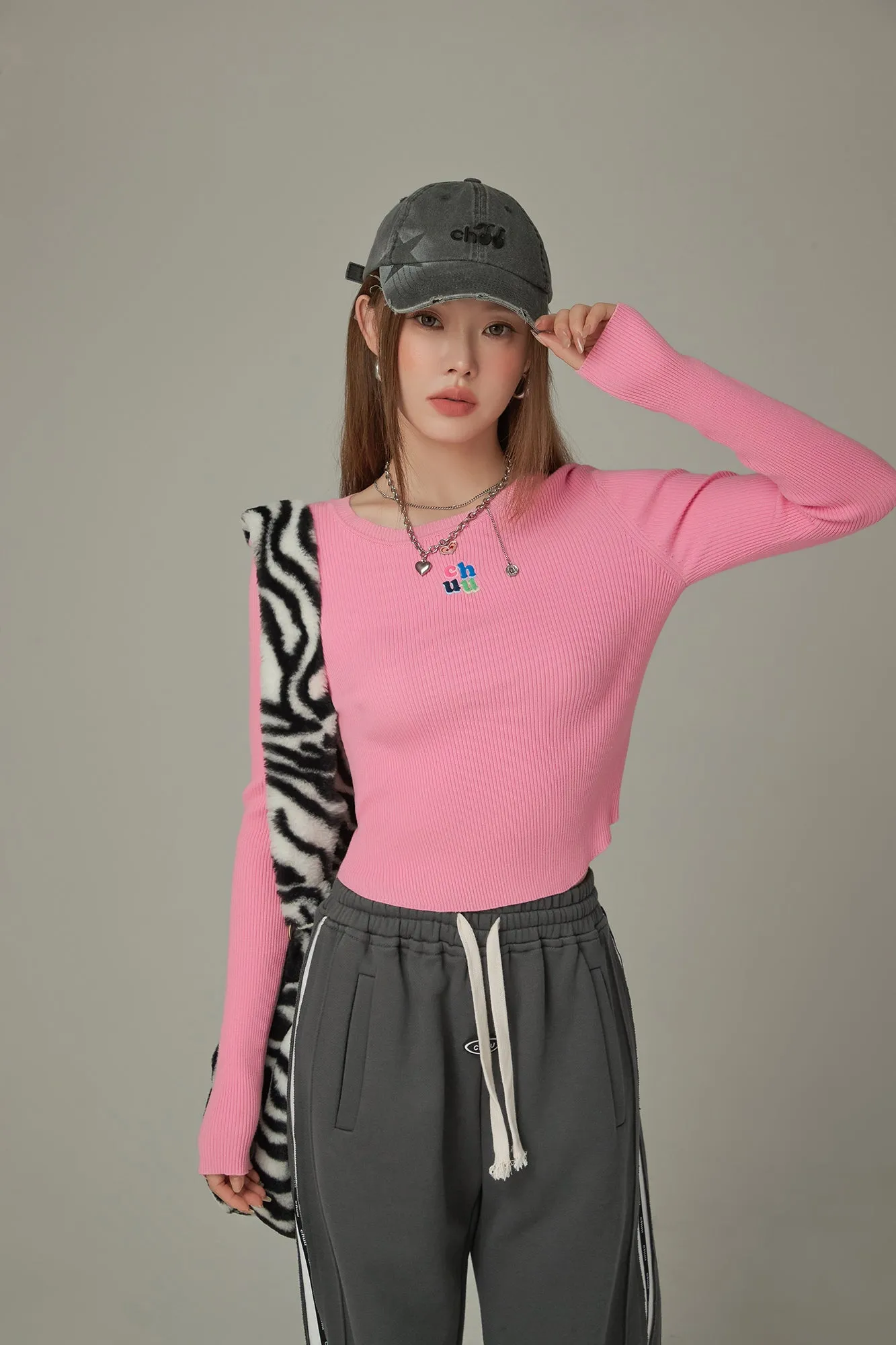 Color Ribbed Slim Knit Top