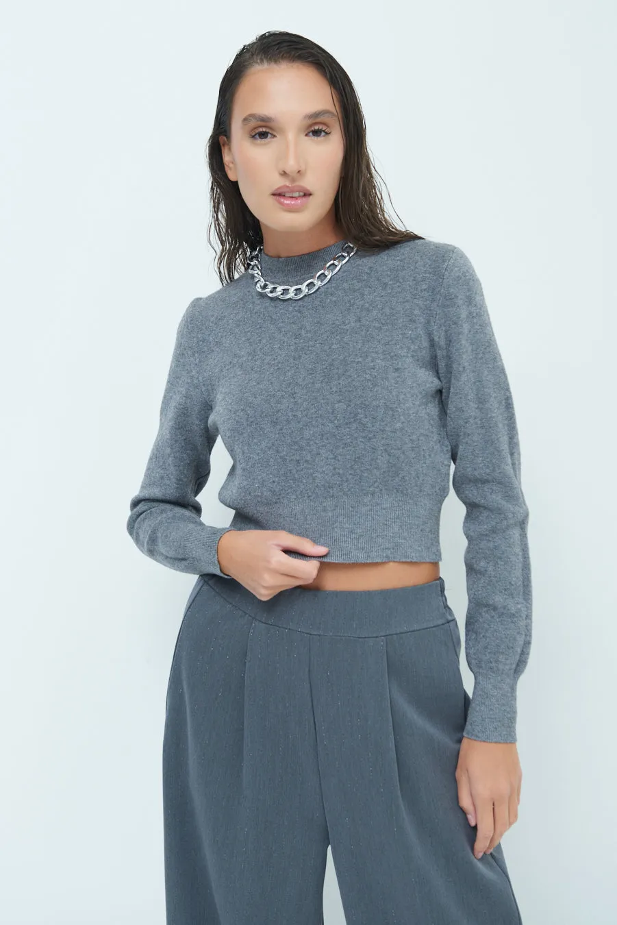 Cozy cropped long-sleeve sweater wholesale