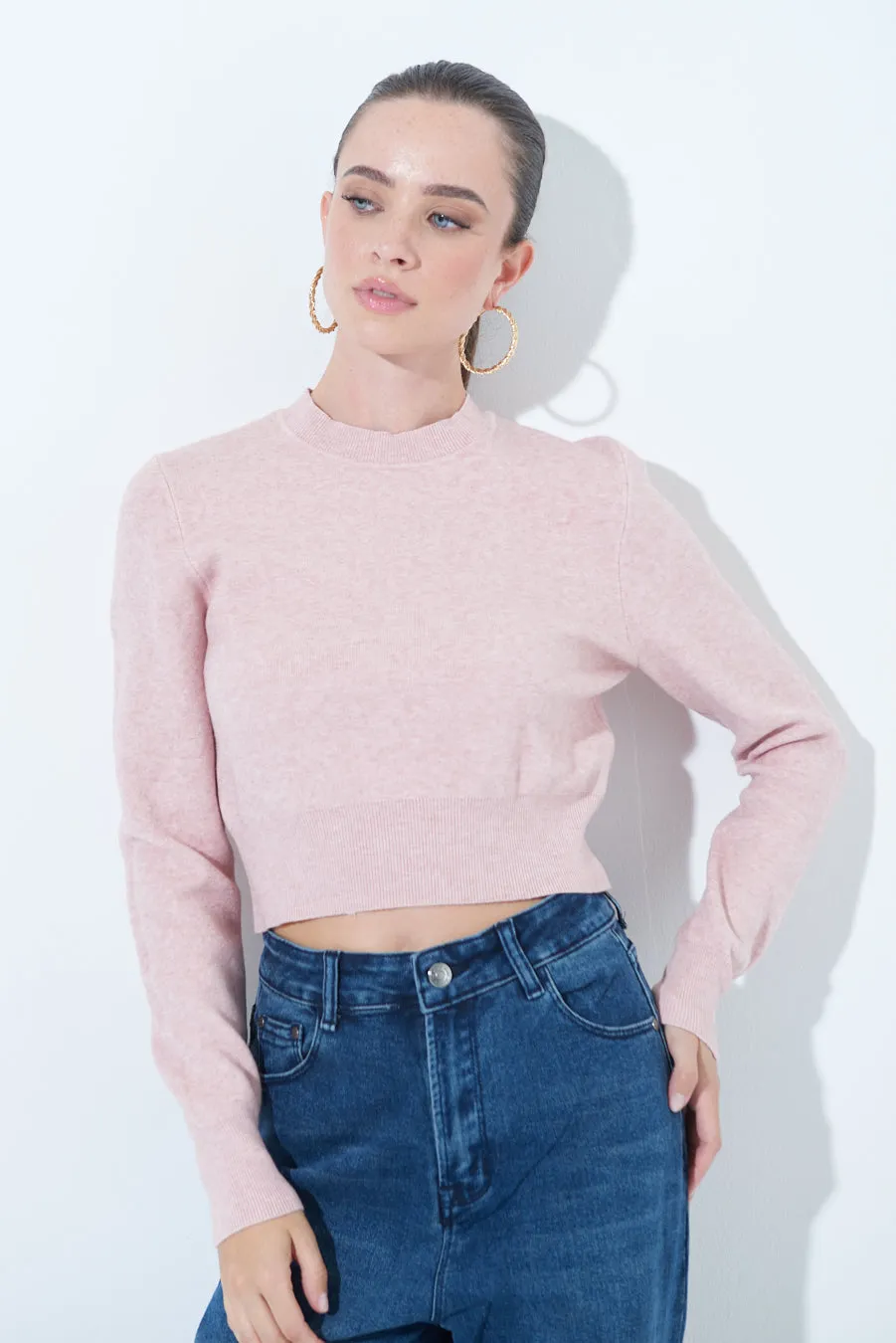 Cozy cropped long-sleeve sweater wholesale