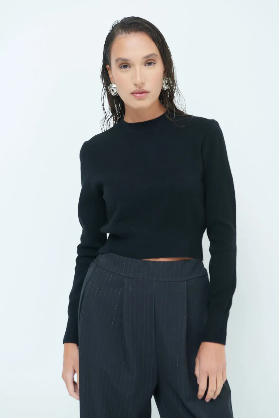 Cozy cropped long-sleeve sweater wholesale