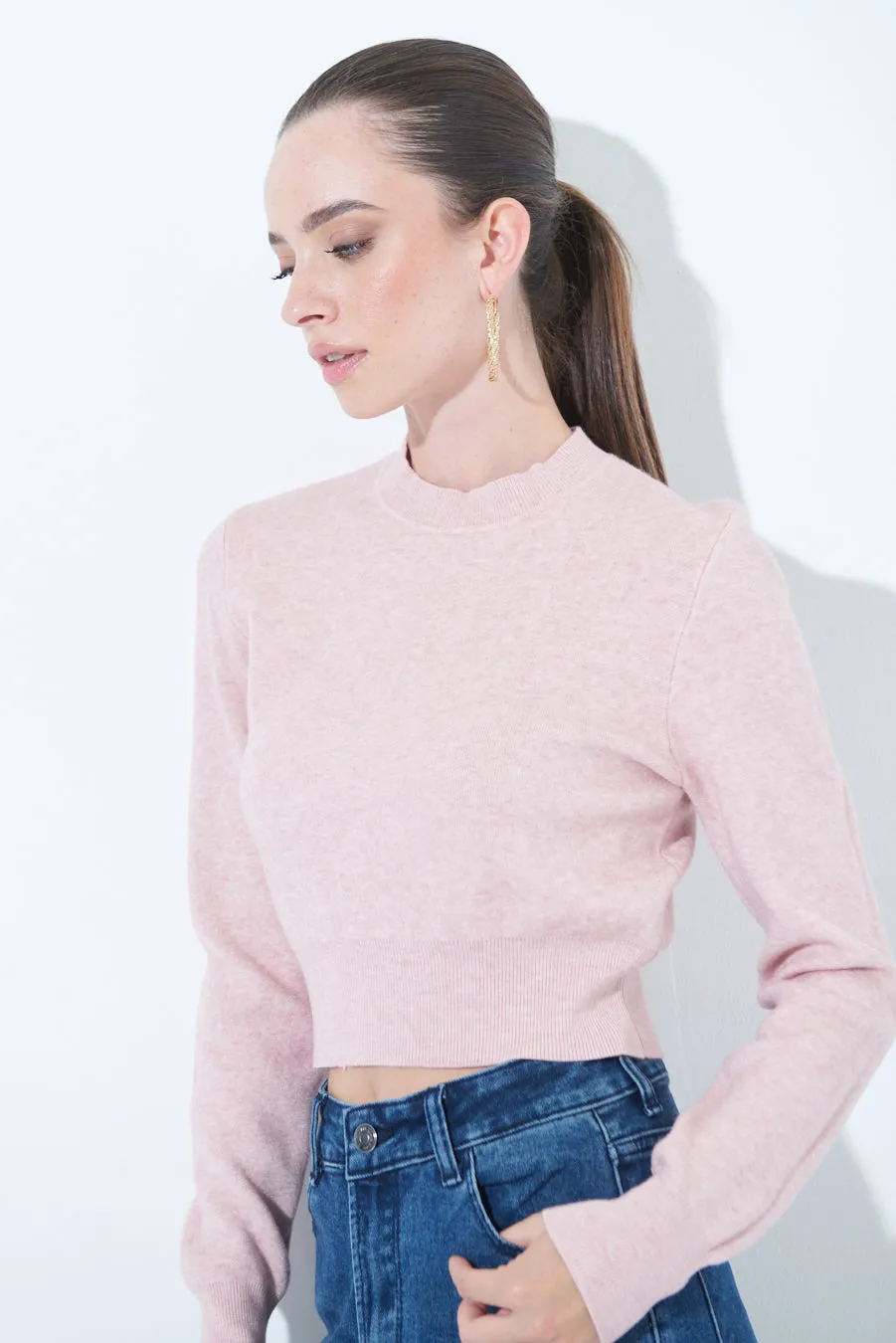 Cozy cropped long-sleeve sweater wholesale