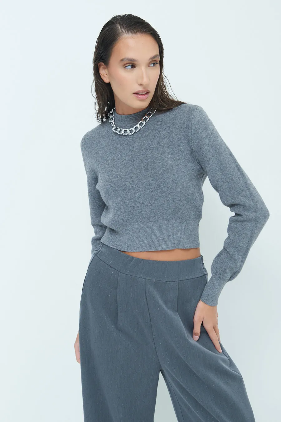 Cozy cropped long-sleeve sweater wholesale