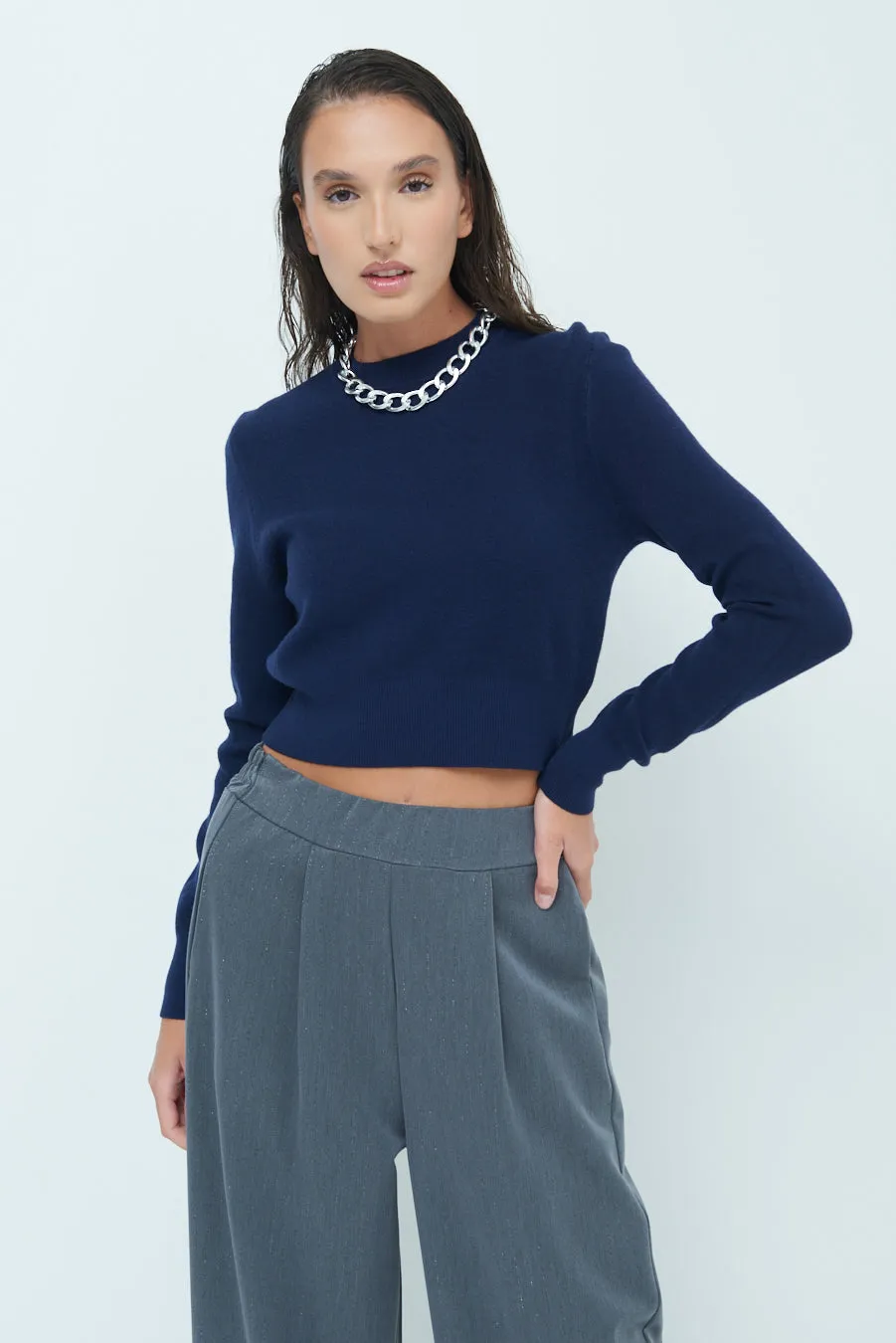 Cozy cropped long-sleeve sweater wholesale