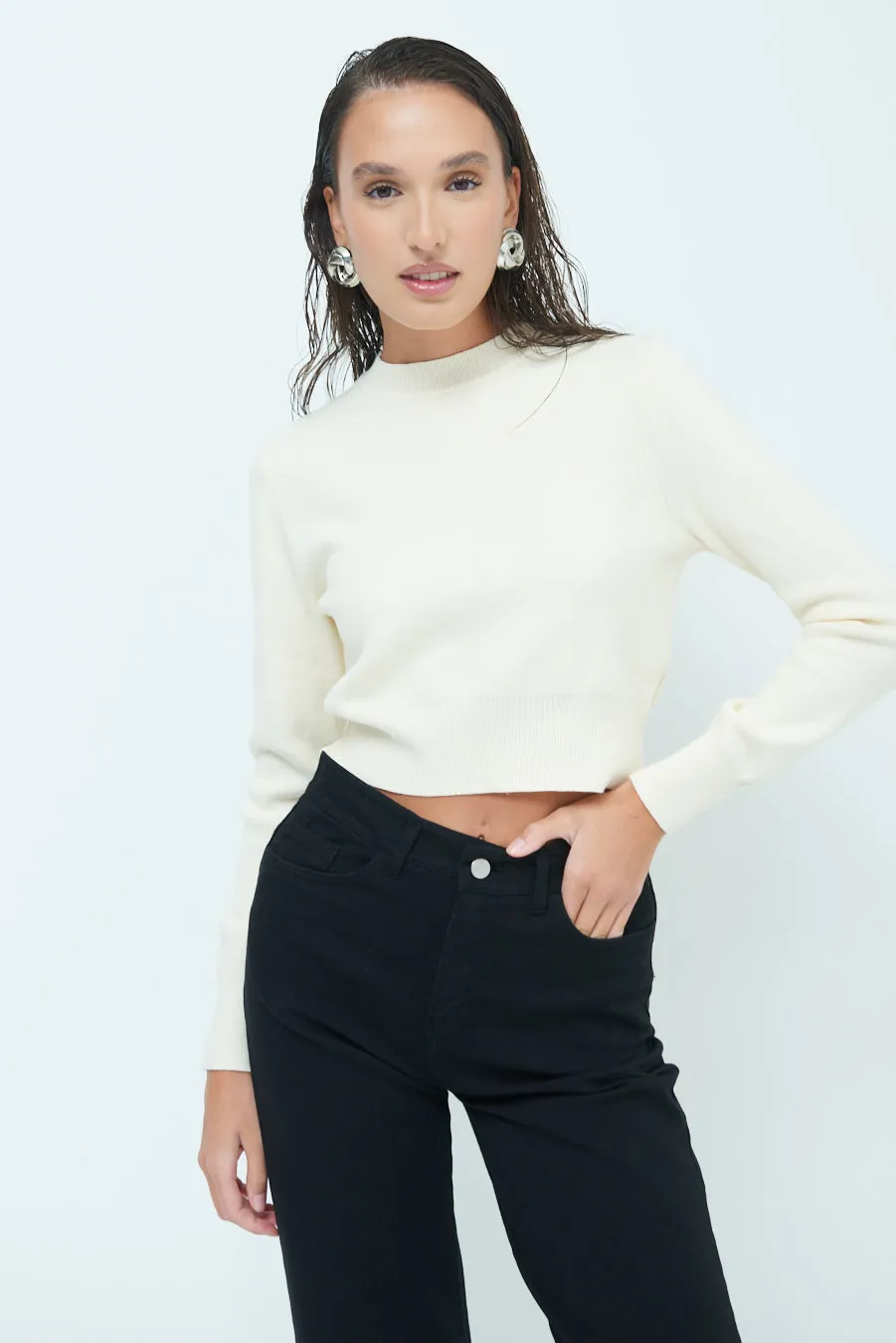 Cozy cropped long-sleeve sweater wholesale