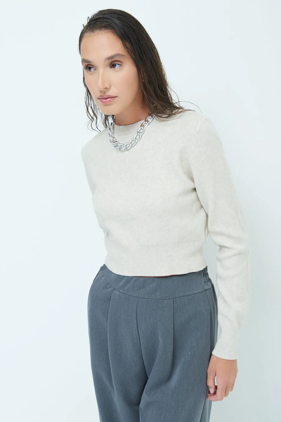 Cozy cropped long-sleeve sweater wholesale