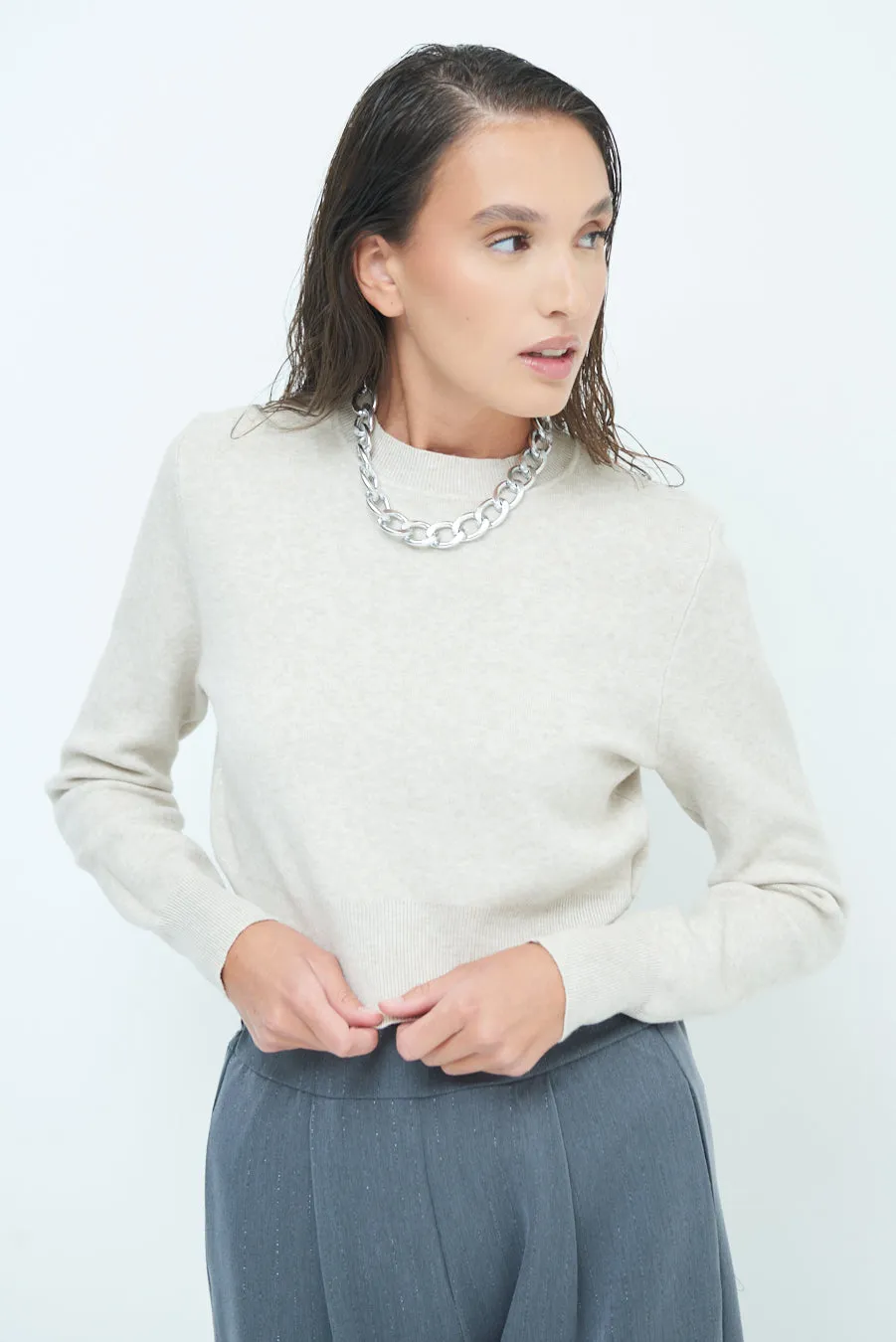 Cozy cropped long-sleeve sweater wholesale