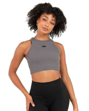 Cropped Ribbed Singlet - Charcoal