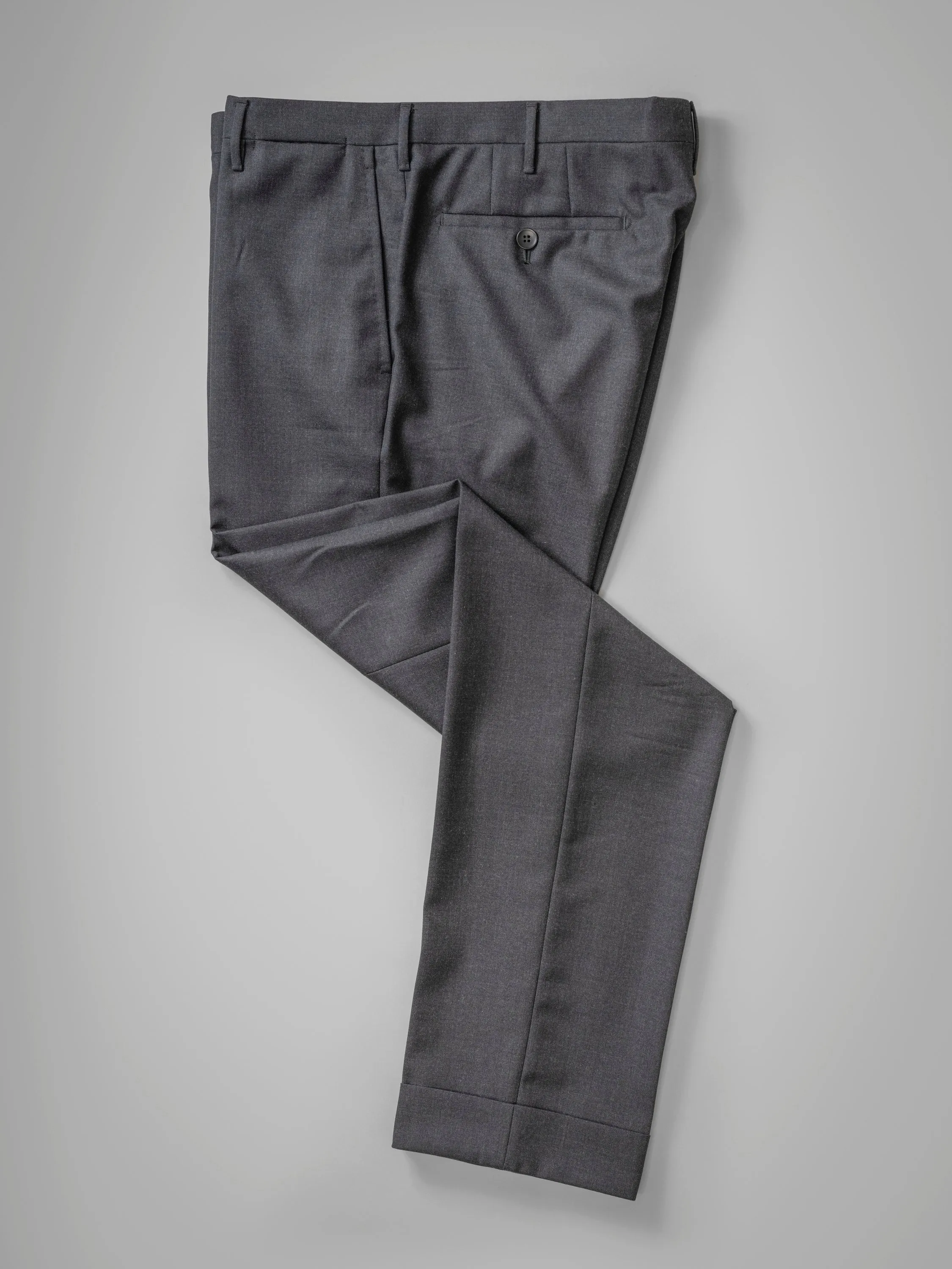 Dark grey pair of regular fit worsted wool trousers