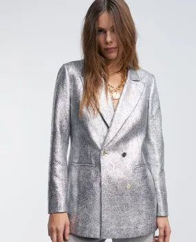 Double-breasted silver blazer