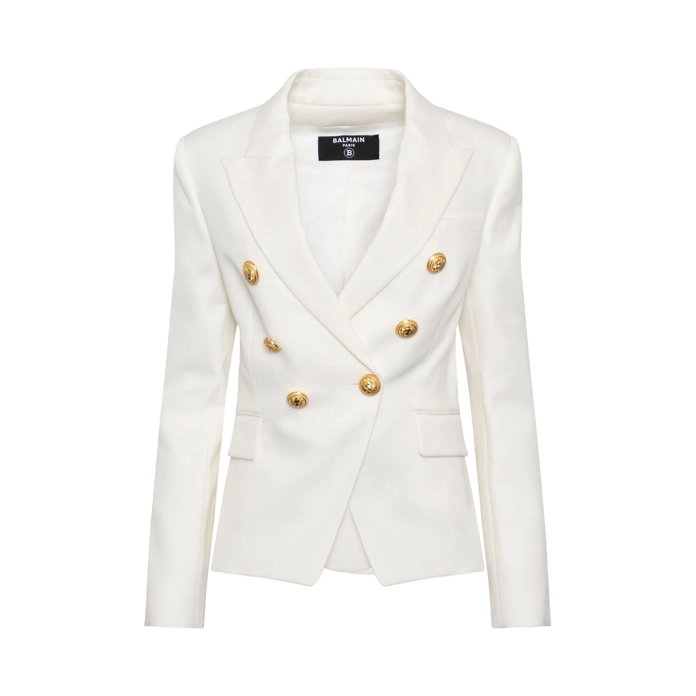 Double Breasted Wool Blazer in White