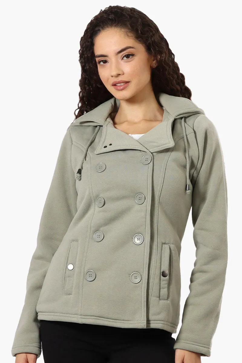 Fahrenheit Sherpa Lined Hood Double Breasted Lightweight Jacket - Olive