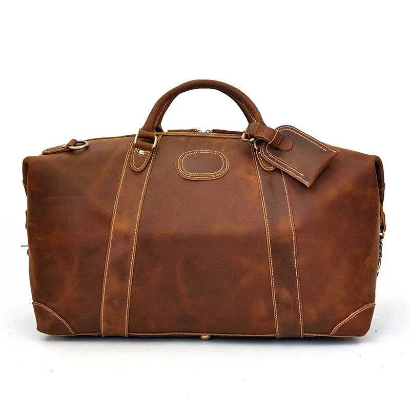 Genuine Leather Duffle Bag Weekender Travel Bag Anti-Theft