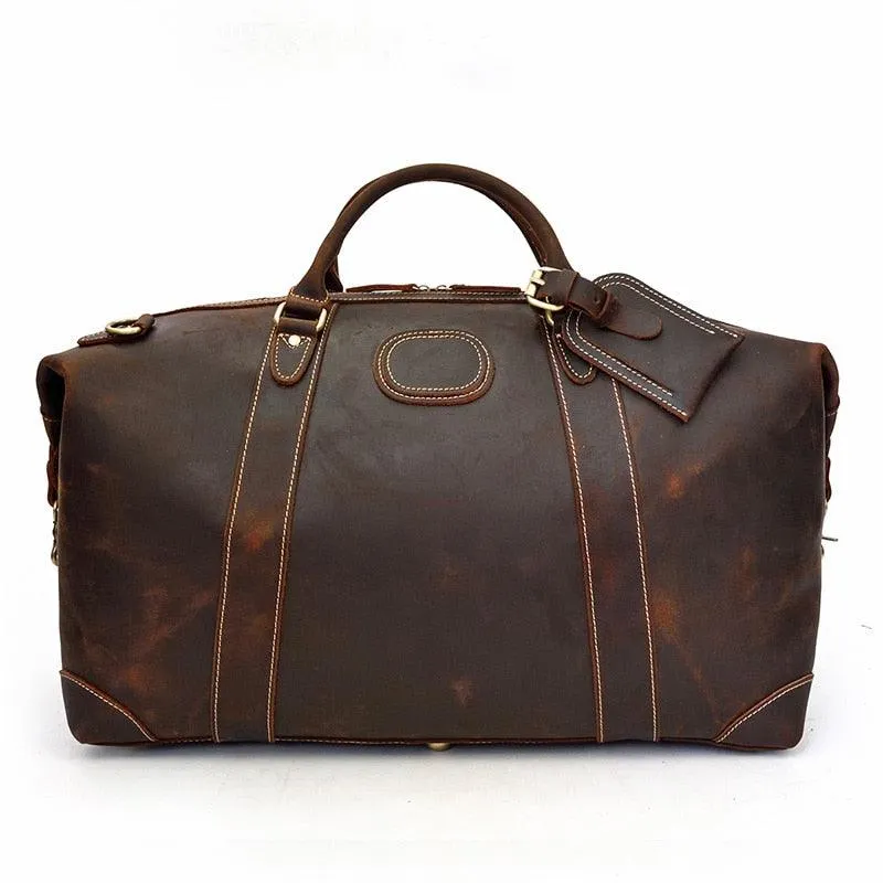 Genuine Leather Duffle Bag Weekender Travel Bag Anti-Theft