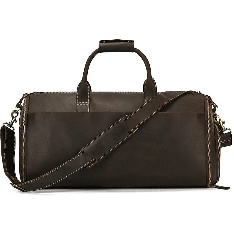 Genuine Leather Folding Duffel Bag for Business Suit