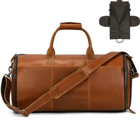 Genuine Leather Folding Duffel Bag for Business Suit