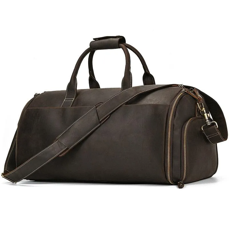 Genuine Leather Folding Duffel Bag for Business Suit