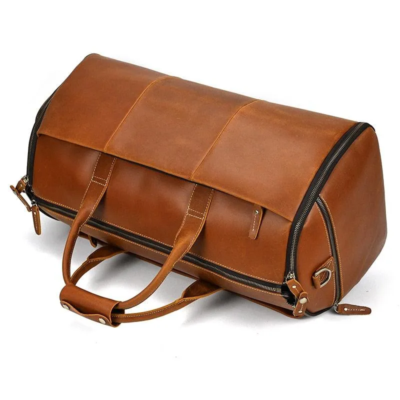 Genuine Leather Folding Duffel Bag for Business Suit