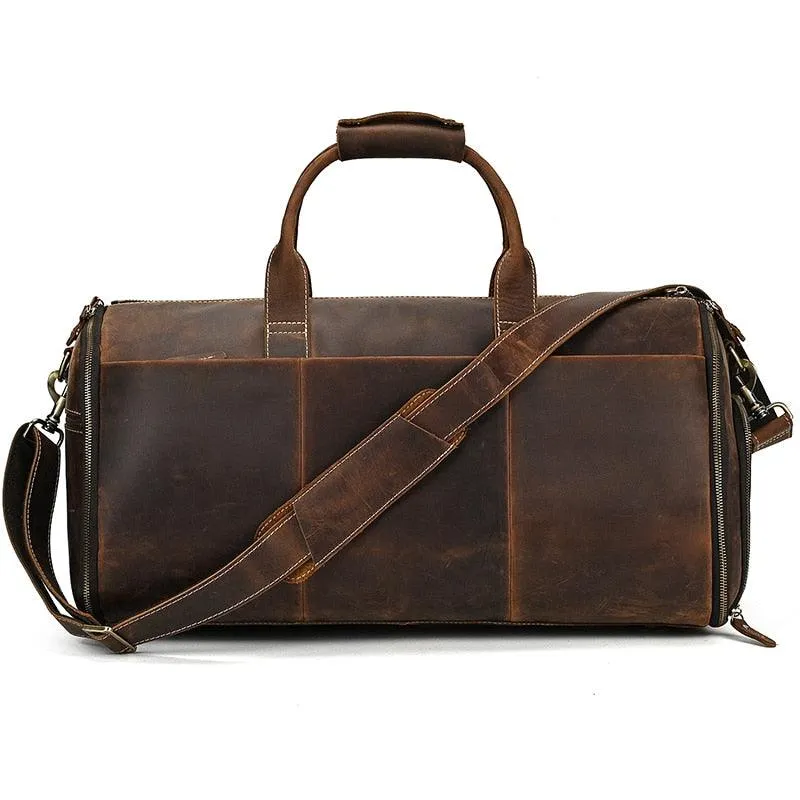 Genuine Leather Folding Duffel Bag for Business Suit